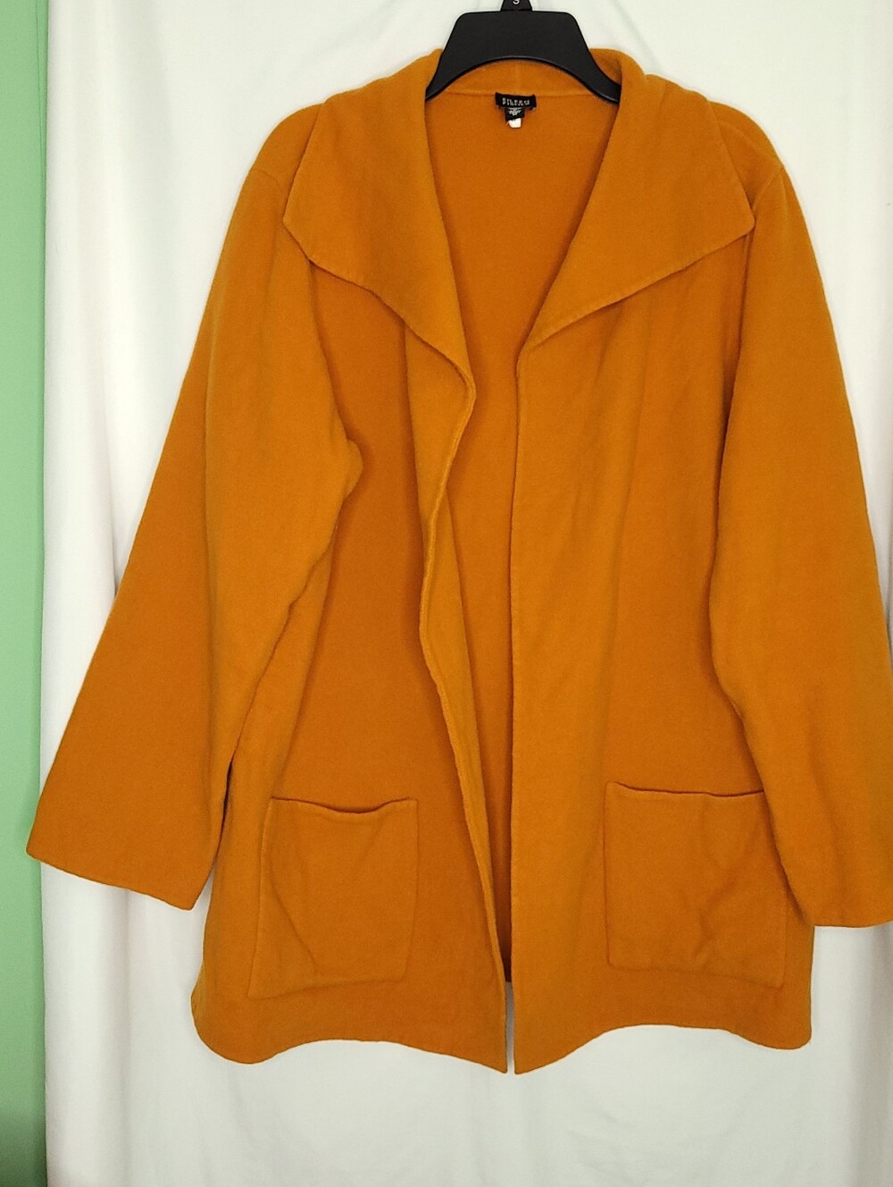 EILEEN FISHER Women"s Wool/Cashmere Blend Open Front Orange Minimalist Coat MED